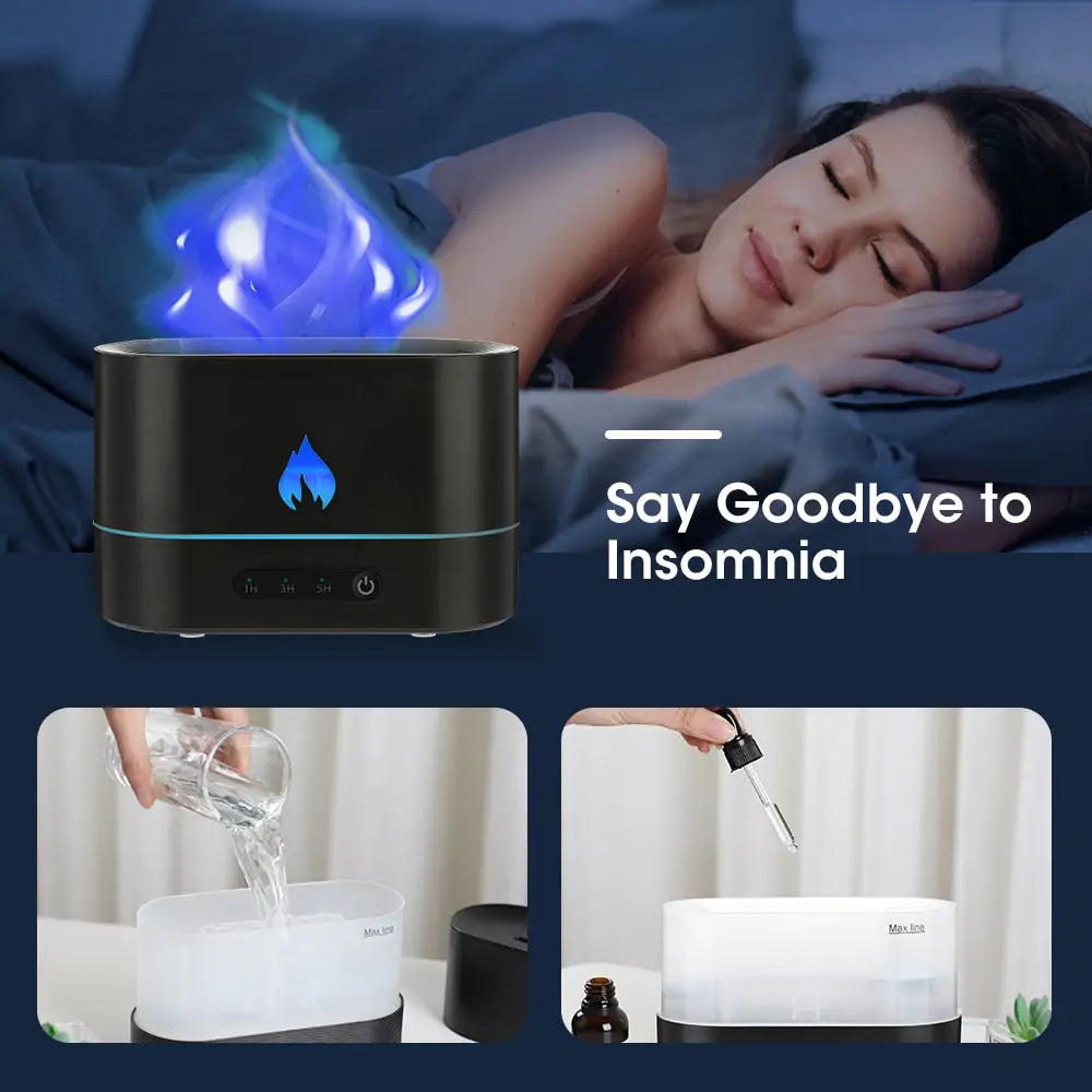 Double Color Flame Diffuser essential oil diffuser uses ultrasonic aromatherapy atomization to create a fragrant and relaxing atmosphere