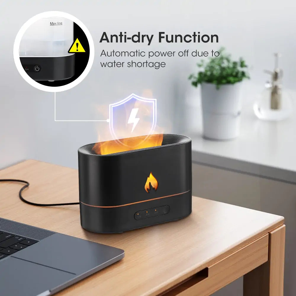 Double Color Flame Diffuser essential oil diffuser uses ultrasonic aromatherapy atomization to create a fragrant and relaxing atmosphere