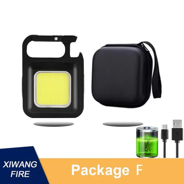 Portable USB Rechargeable Pocket Work Light multifunctional device features four lighting modes also functions as a bottle opener