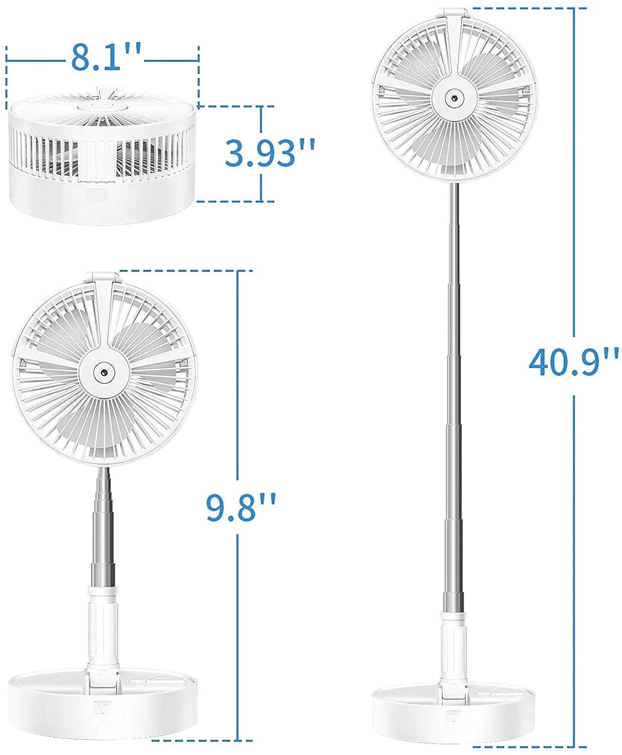 Rechargeable Portable Fan designed to be folded easy to carry in a backpack or bag