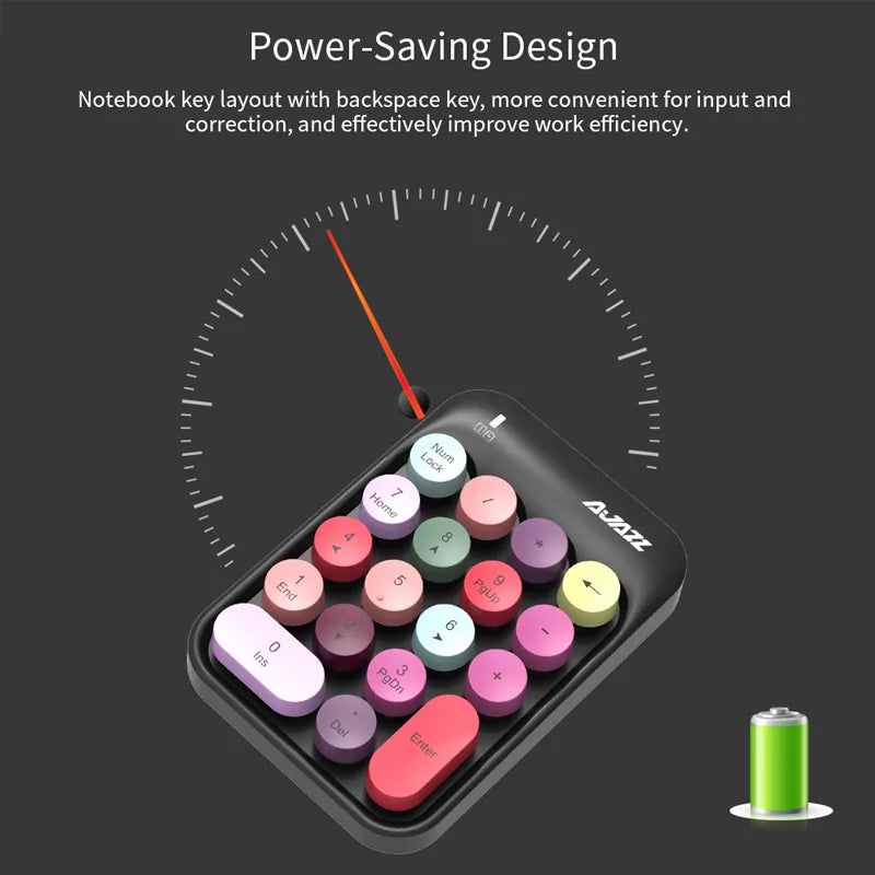 Wireless Numeric Keypad working on the go classic 18-key layout and a backspace key