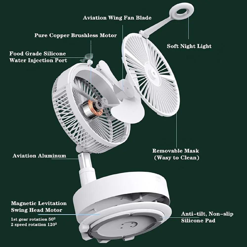 Rechargeable Portable Fan designed to be folded easy to carry in a backpack or bag