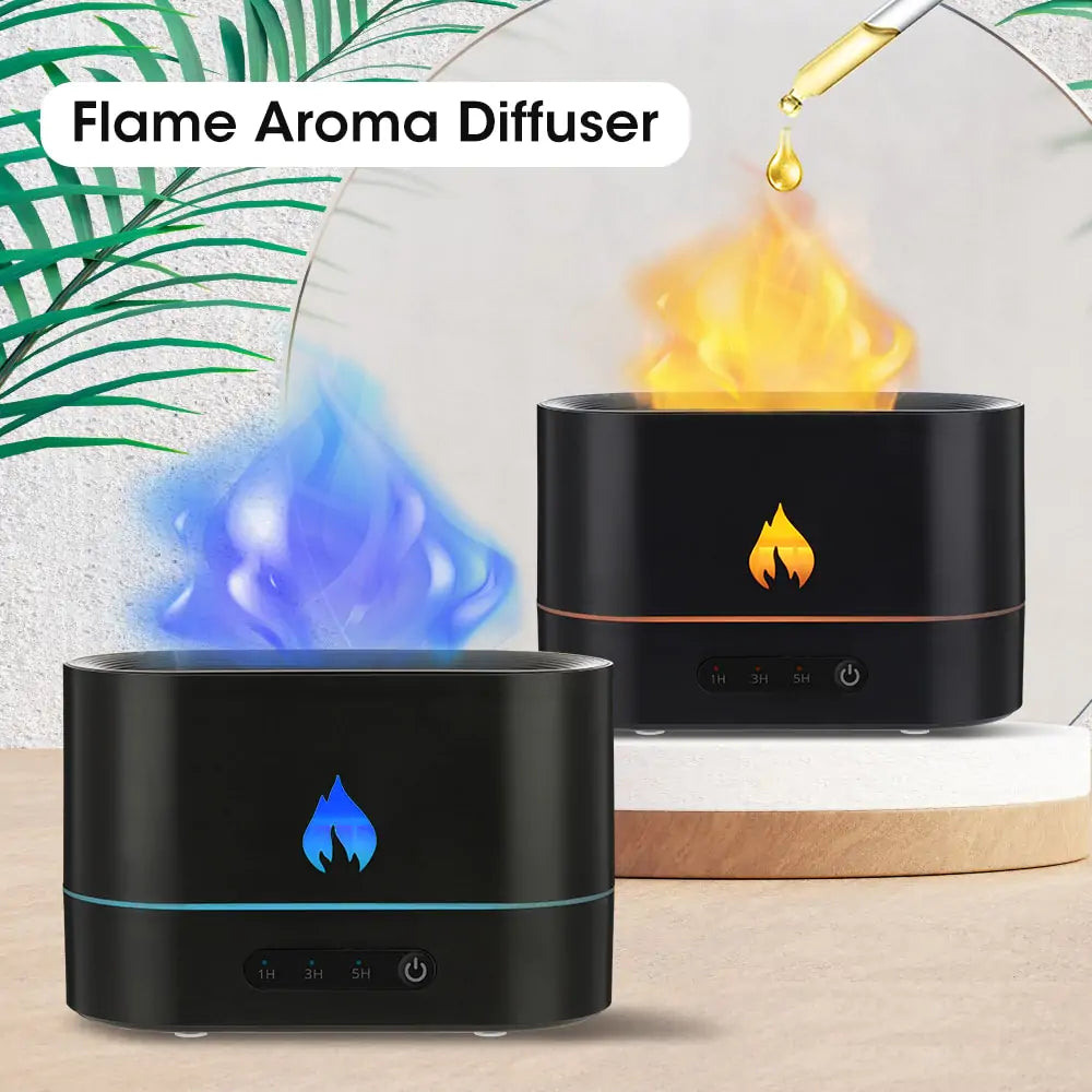 Double Color Flame Diffuser essential oil diffuser uses ultrasonic aromatherapy atomization to create a fragrant and relaxing atmosphere