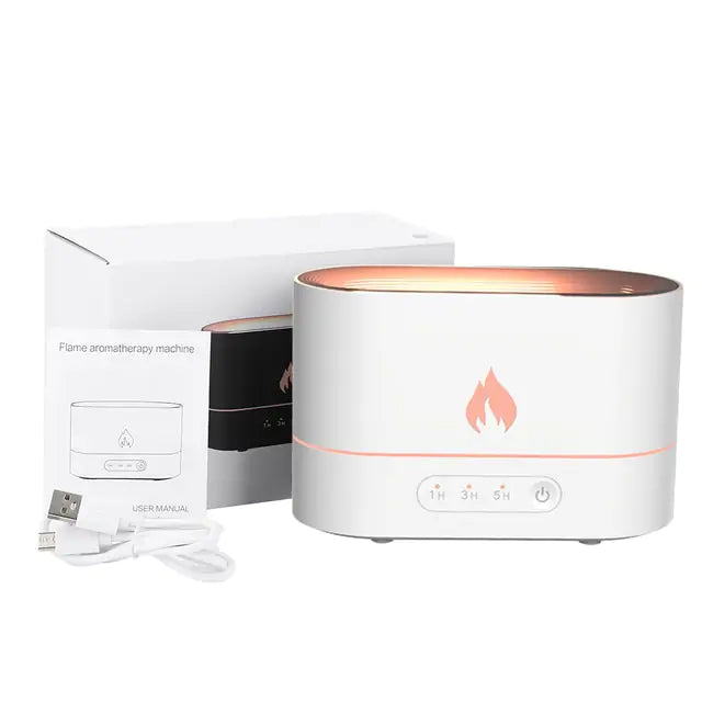 Double Color Flame Diffuser essential oil diffuser uses ultrasonic aromatherapy atomization to create a fragrant and relaxing atmosphere