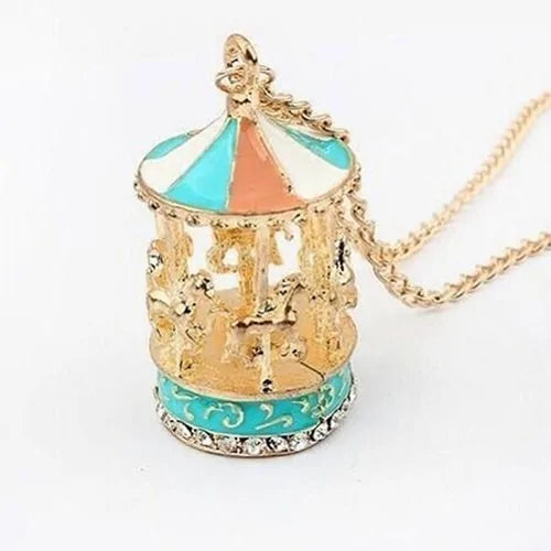 Sweet Enamel Carousel Merry Go Round Horse Charm Pendant Sweater Chain Necklace