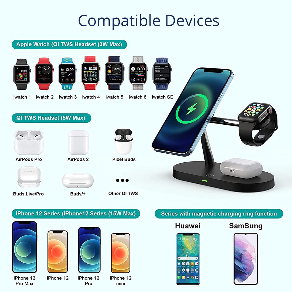 3-in-1 Wireless Magsafe Charger Stand iPhone 12/13 Pro Max, Apple Watch, and AirPods Pro