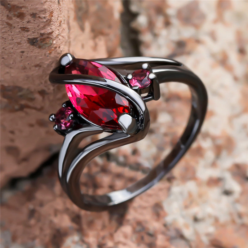 Crystal Ring stunning piece of jewelry  large red leaf crystal in the center, surrounded by smaller white crystals perfect gift for her