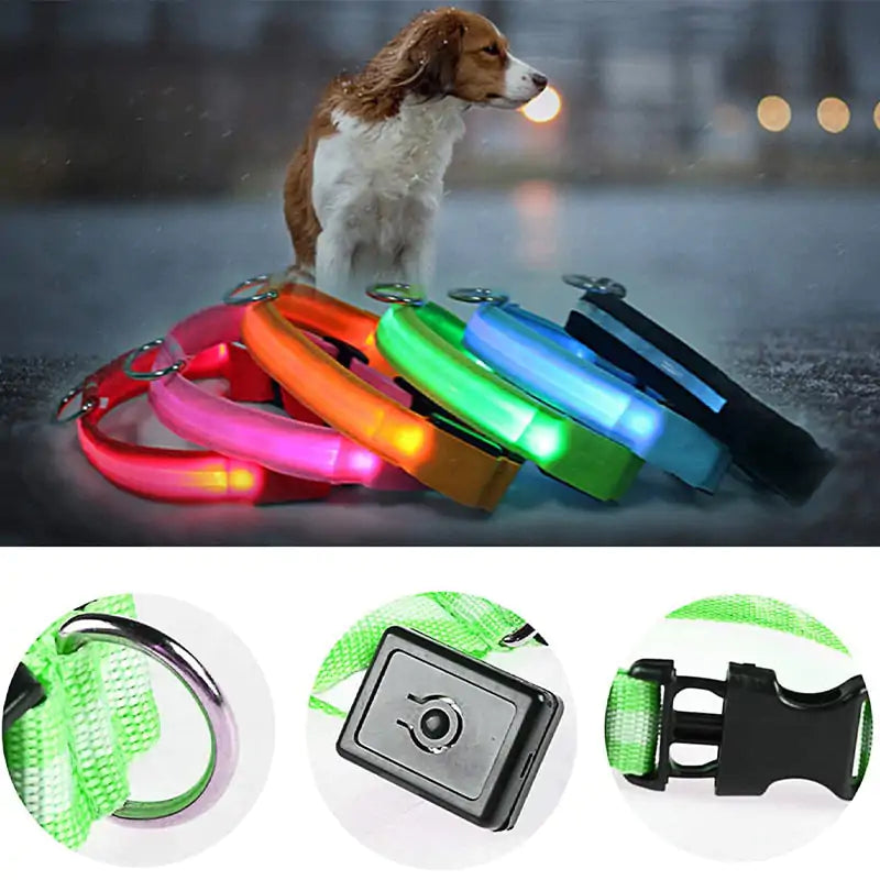 Adjustable LED Glowing Pet Dog Cat Collar - keep your pet safe during evening walks