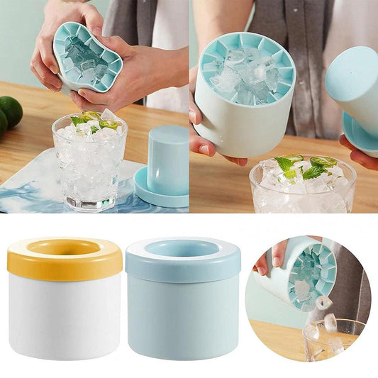 Silicone Cylinder Portable Ice Maker Bucket produces up to three batches of ice in as little as 15 minutes always have cold drinks on hand